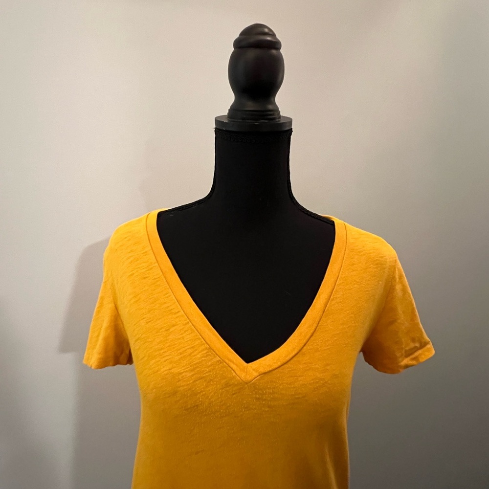 J. Crew Yellow V Neck Slub Cotton Tee